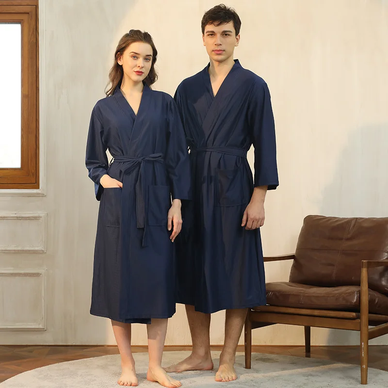 100% polyester Luxury Thin Soft House Bath robe Unisex Knit bathrobes For Women Quick Dry Shower Lightweight Waffle Robes