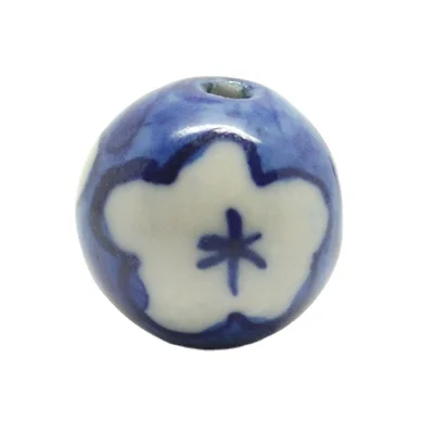 Handpainted 14mm custom European designs round blue and white multi designs porcelain Bead for jewelry making