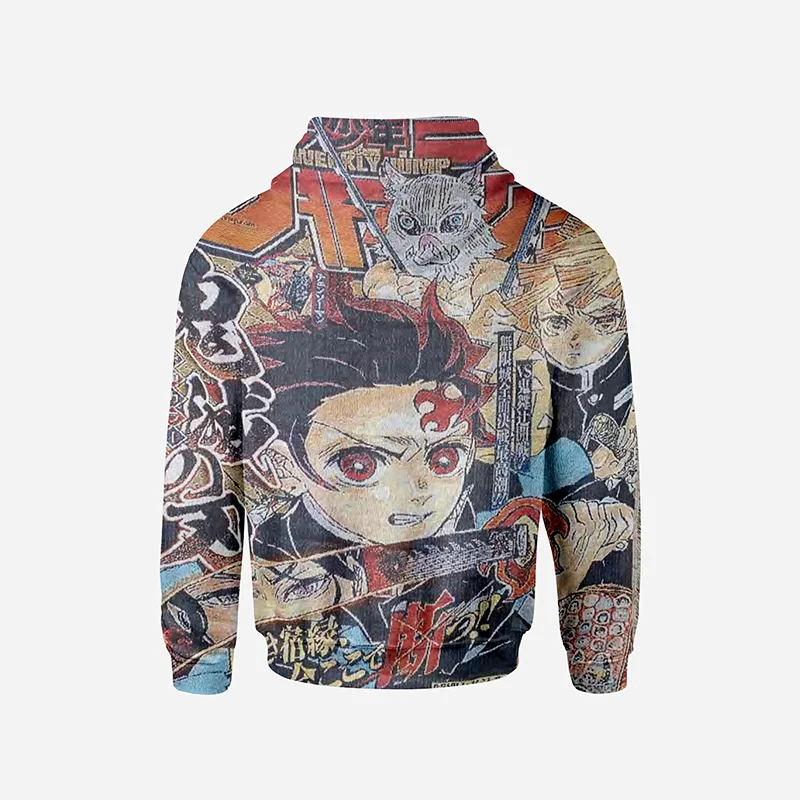 Casual Custom Men Cotton Anime Woven Jacquard Pullover Sweatshirts Hoodies Male Vintage Streetwear Thick Tapestry Hoodie
