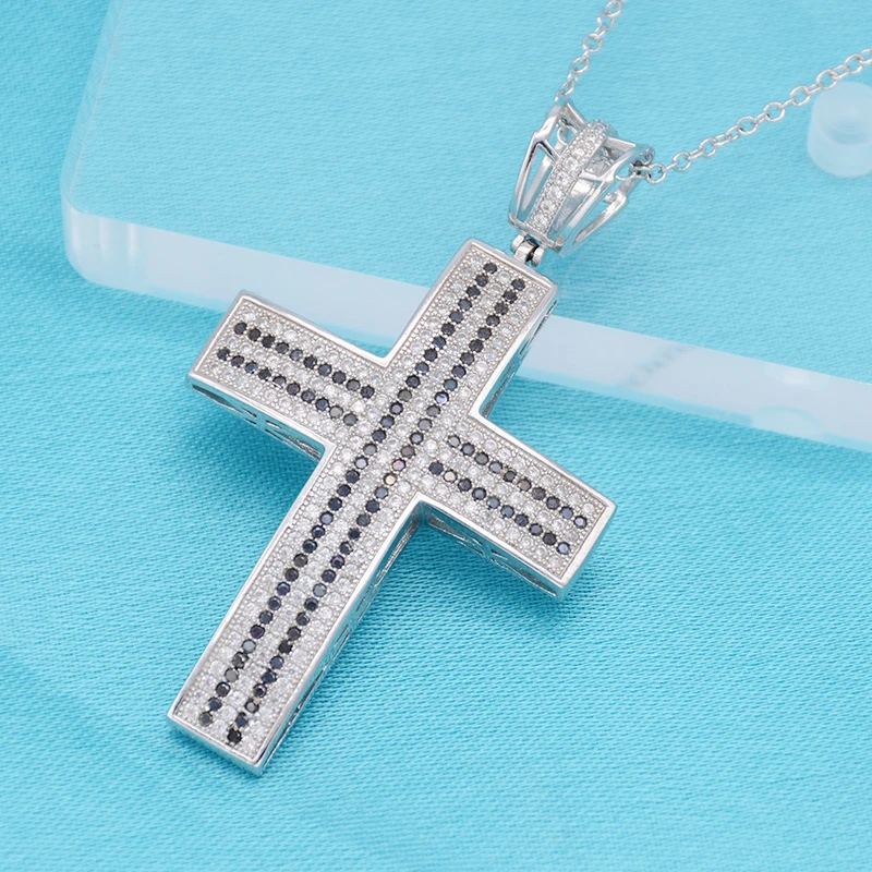 Fashion Mens Cross Necklace Catholic 925 Sterling Silver Christian Jesus Islamic Muslim Faith Necklace Silver