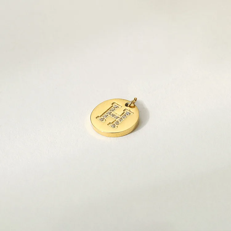 Initial A To Z Letters Charms Stainless Steel Alphabet Coin Pendant Gold Plating Zircon DIY Jewelry Making Factory Accessories