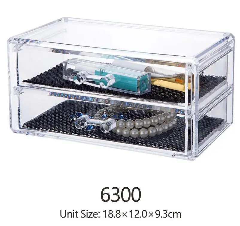 Cosmetic Organizer Acrylic Makeup Organizer Jewelry Storage Box with 2 Drawers Lipstick Holder Stackable Desktop Display Vanity