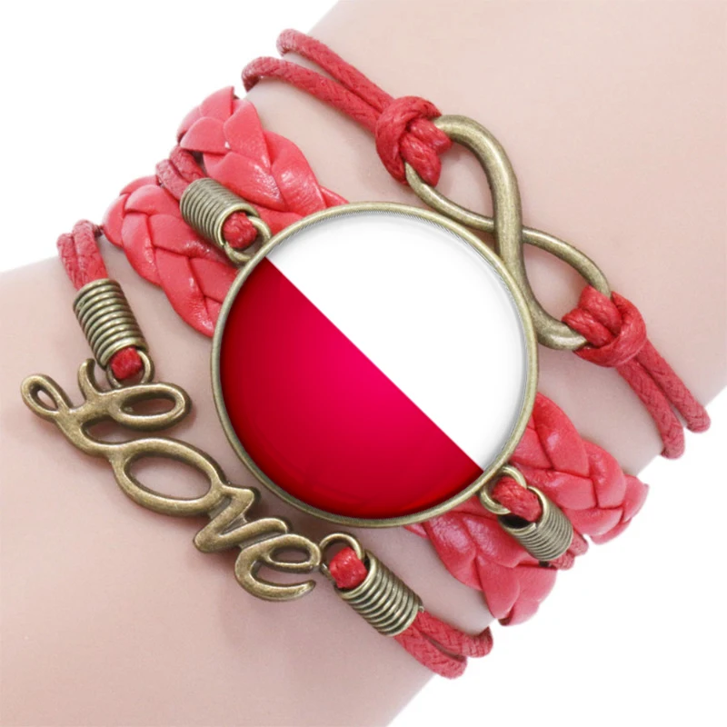 SUXUAN Manufacturer European National Country Flag Design Infinity Love Red Leather Wrap Bracelets And Bangles