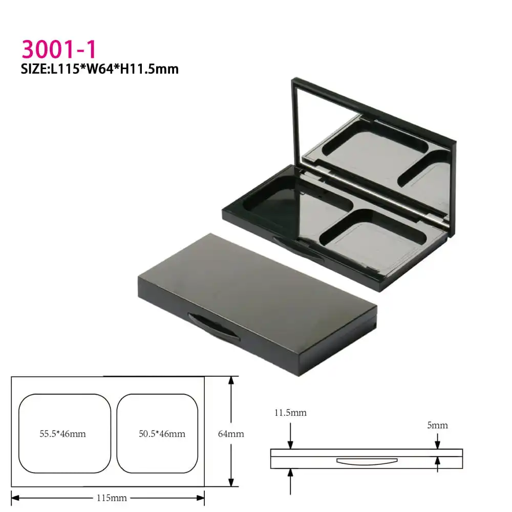 OMI Customized Logo Empty Eyeshadow Case 2Pan 4Pan Plastic Palette Recyclable Blush Case 5mm ABS Rectangle Stamping Processing