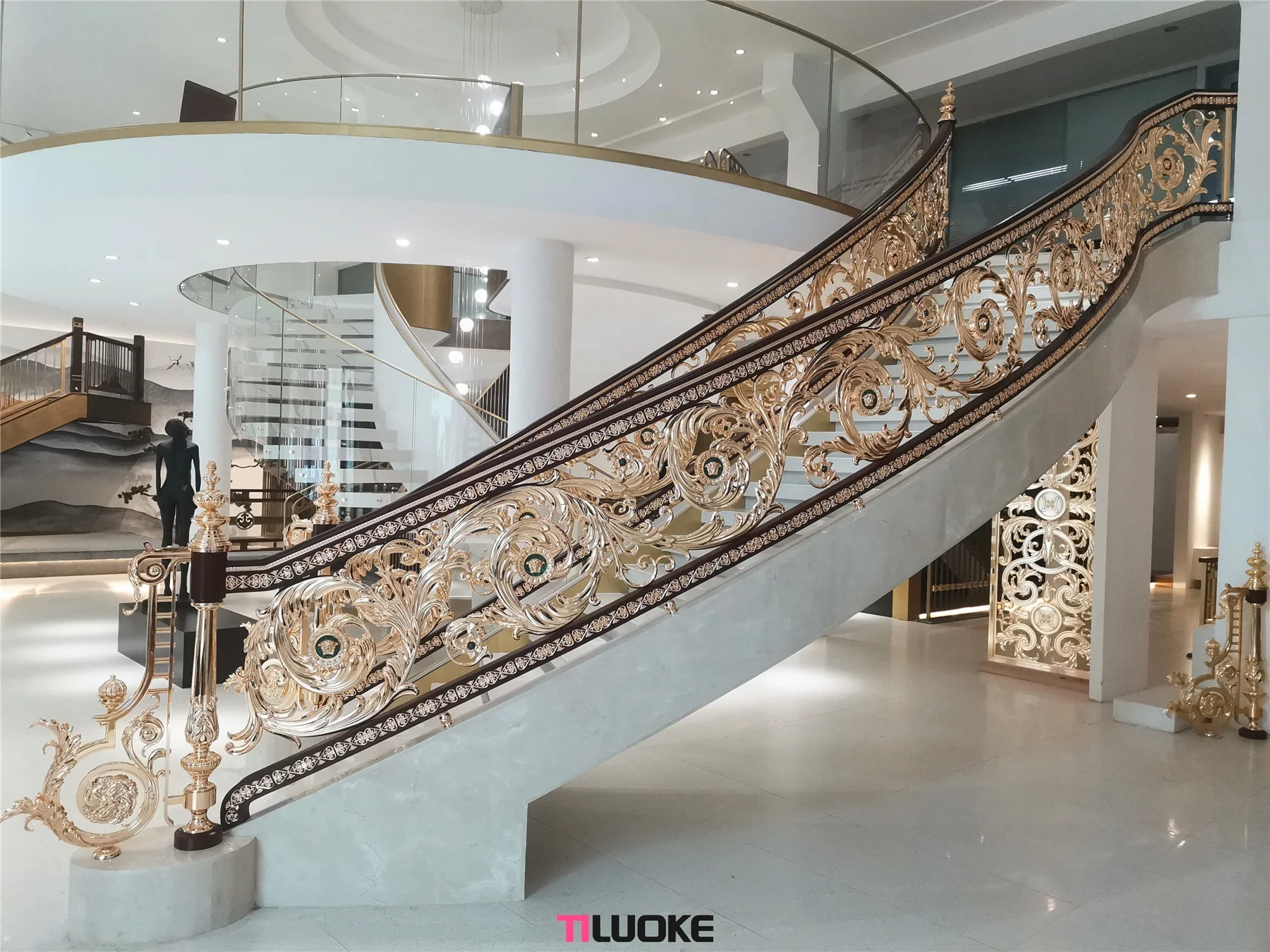 2022 new design high end balustrades & handrails golden interior stair railing designs