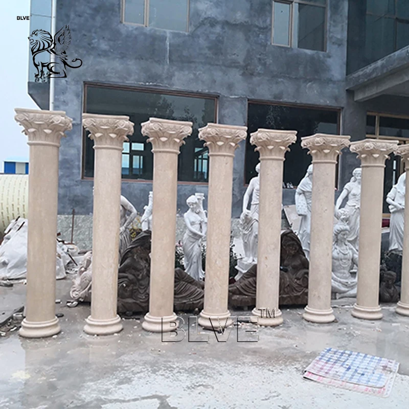 BLVE House Building Indoor Decoration European Style Natural Stone Greek Pillars Sunset Red Marble Columns
