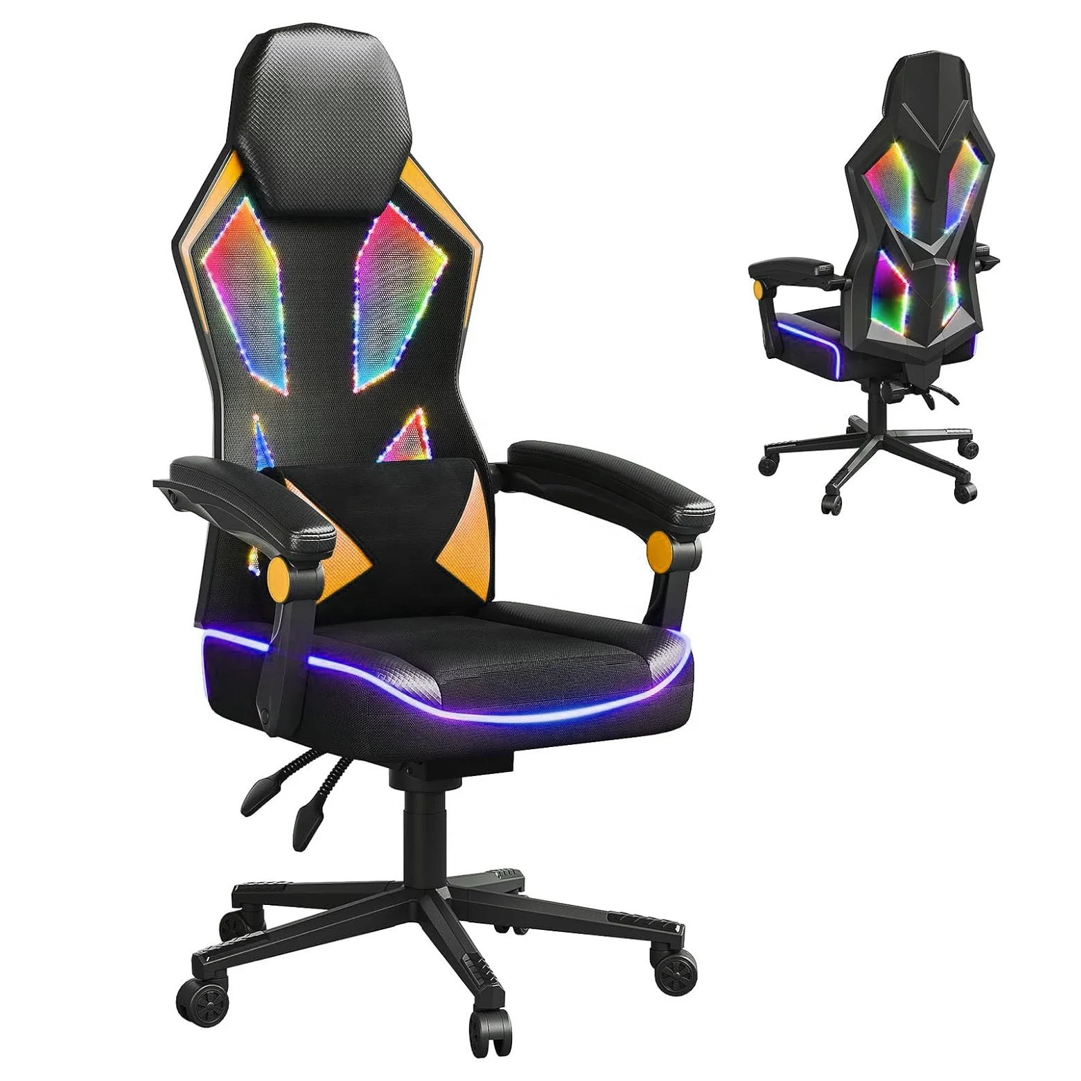 Игровой стул Дышащий тканевый компьютерный с RGB светодиодными лампами пружинная Подушка эргономичные игровые кресла регулируемой поясничной отделкой
