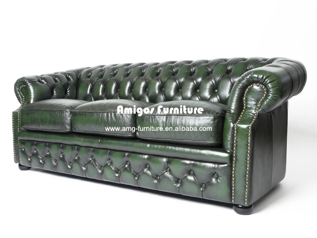 Retro Antique Green Living Room 3 Seater Chesterfield Sofa Vintage Leather sofa set