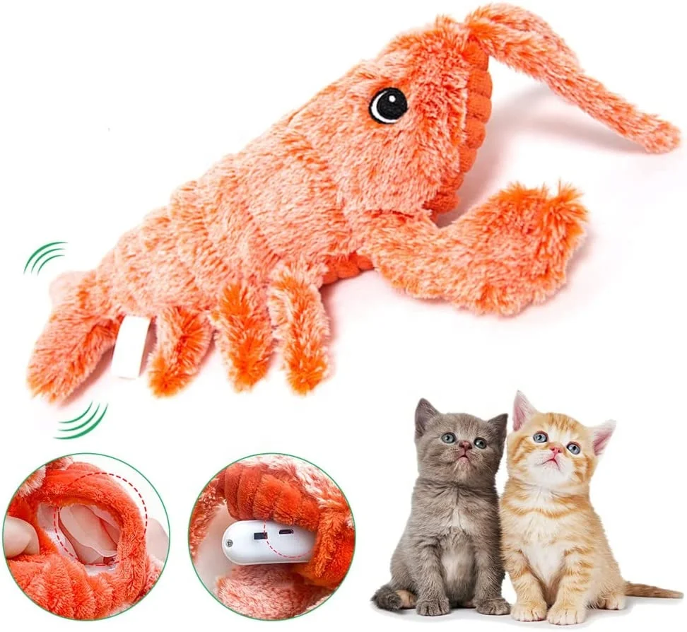 Electric Jumping Simulation Lobster Fish Cats Dogs Toy USB Charging Plush Pet Dog Cat Stuffed Interactive Toy