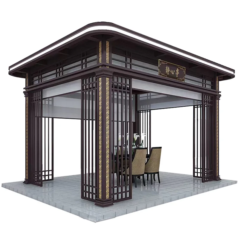 Chinese Outdoor Garden Iron Aluminum Alloy Gazebos Pavilions With Double Glass
