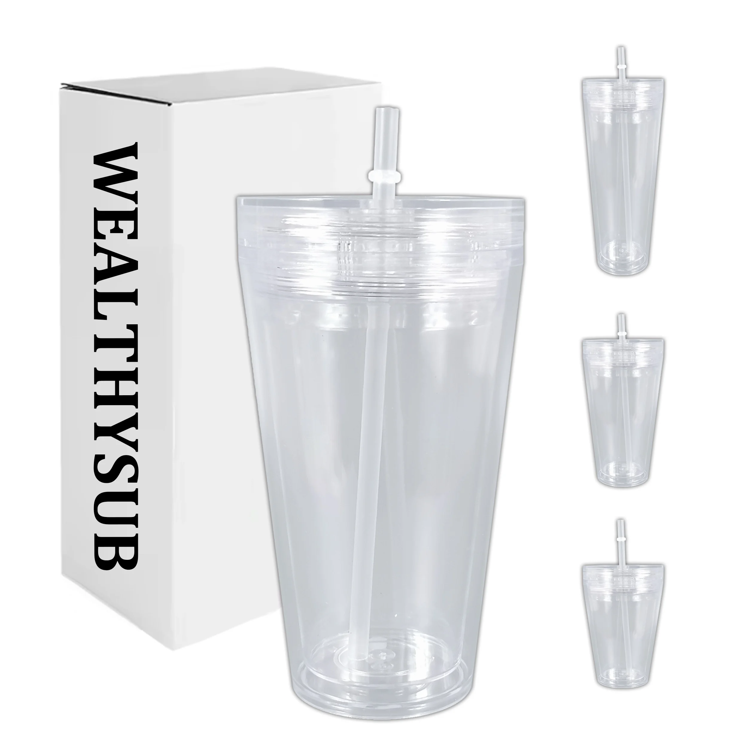 US warehouse 16oz 24oz snowglobe plastic tumbler with two lids clear acrylic double wall cups for uc dtf wraps and iced coffee