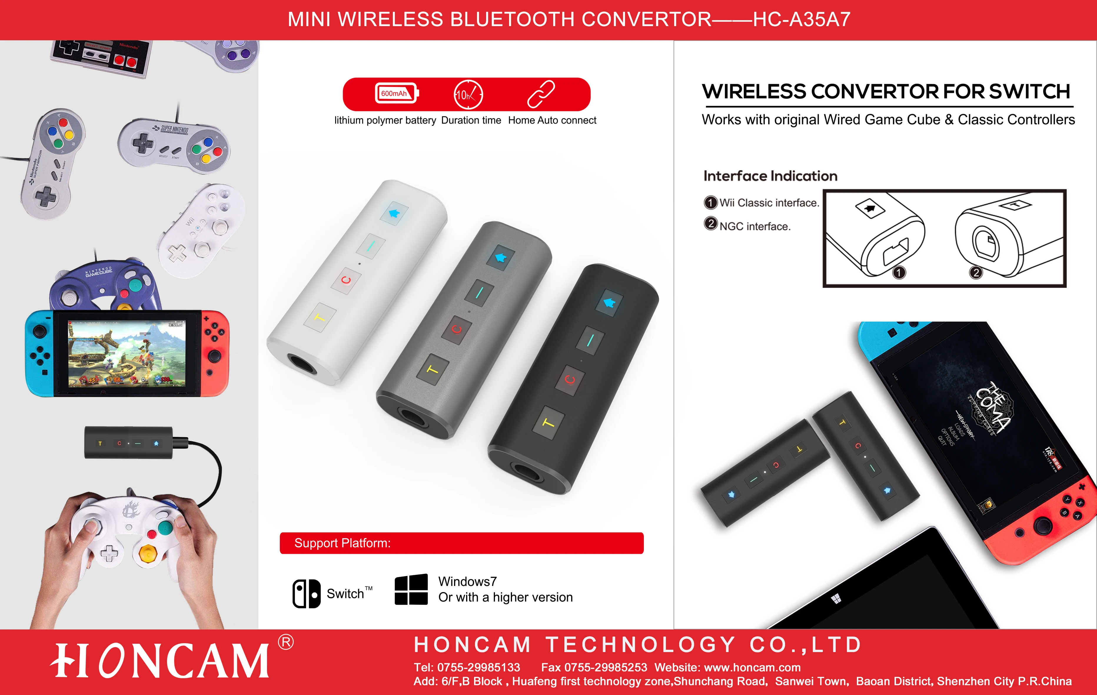 Honcam Amazon Advance Best Wii U Classic Controller Gamecube Adapter for Nintendo switch PC