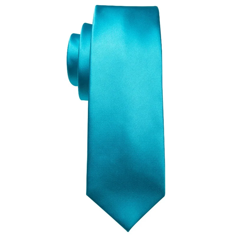 Classic Lake Blue Solid Color Mens Tie Handkerchief Set