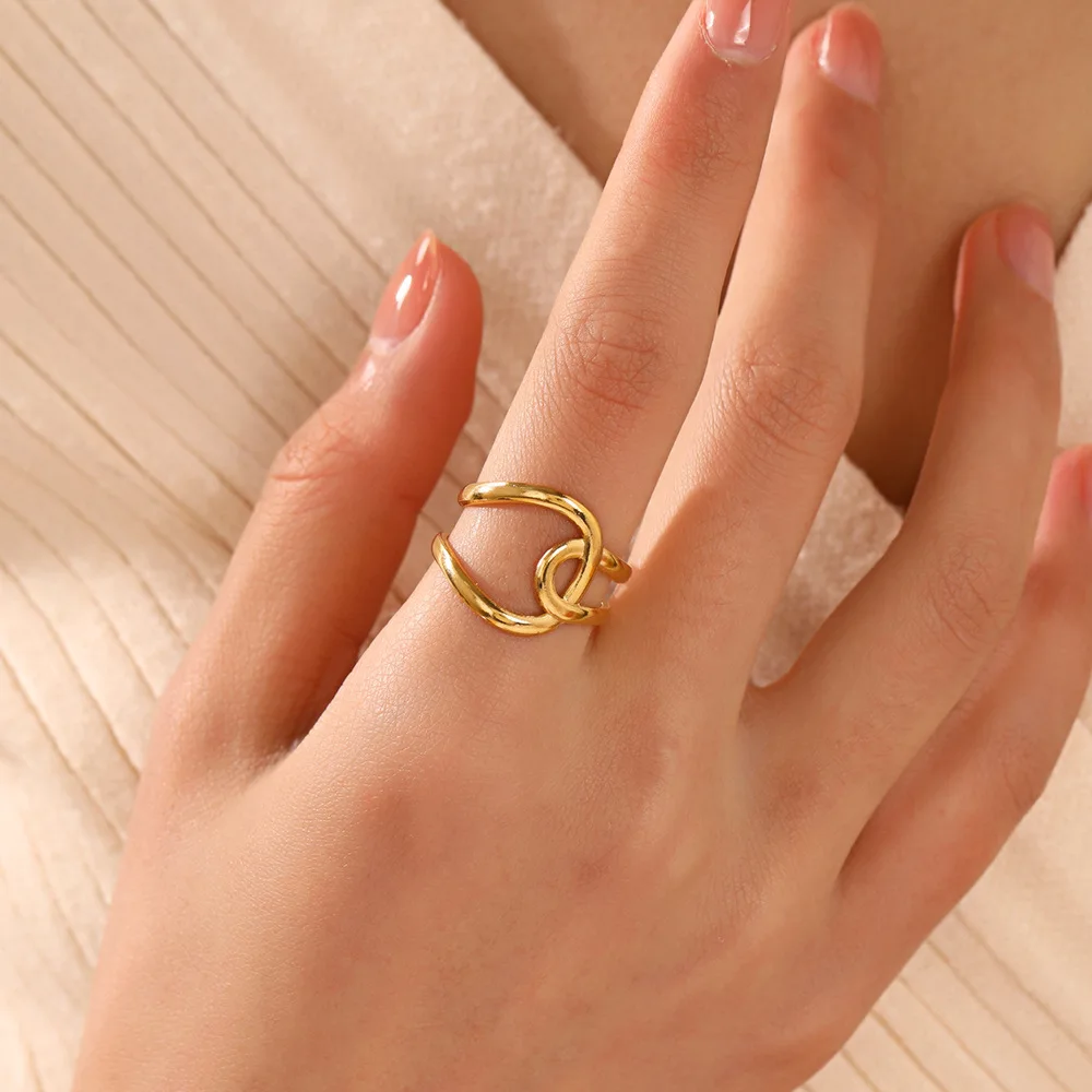 Wholesale Minimalist Love Heart Leaf Geometric Finger Ring No Fading Gold Color Stainless Steel Open Rings Jewelry
