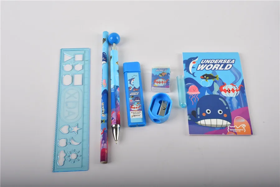 Wholesale Cheap Kawaii Shark School Kit Cute Gift Set For Kids Back To School Supplies Stationery Set