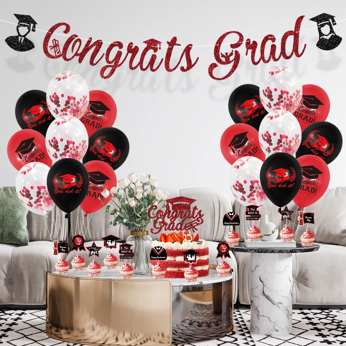Umiss Paper 2022 Graduation party decorations Glitter banner Photo props Colorful confetti balloons supplies OEM