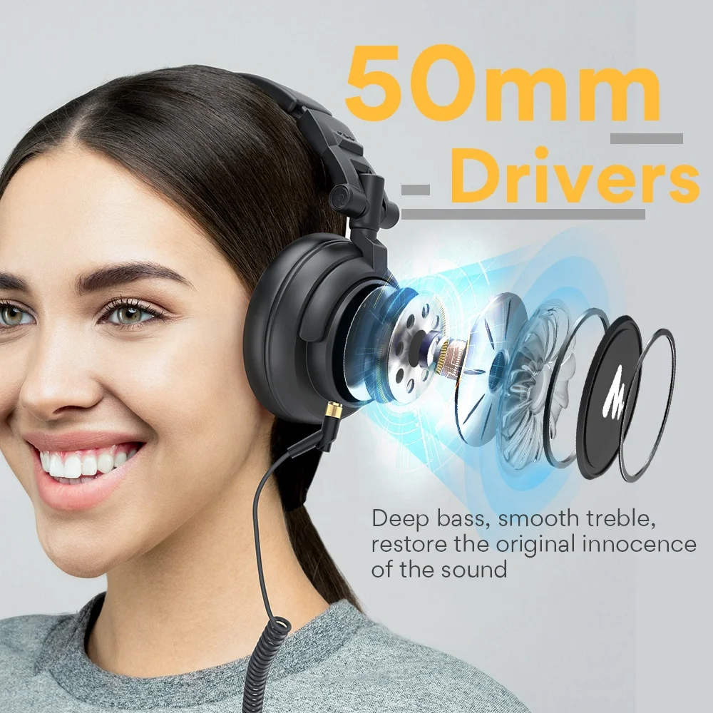 
DJ Monitor Headphones Sound Quality Dynamic Over Ear Stereo Studio Real-Time Monitor Headphone 