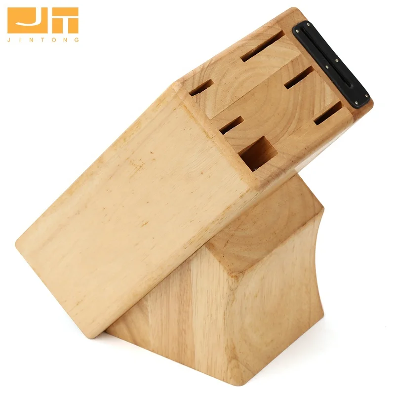 Universal Kitchen Knife Holder Rubber Wood 6 Slots Knife Storage Organizer Block