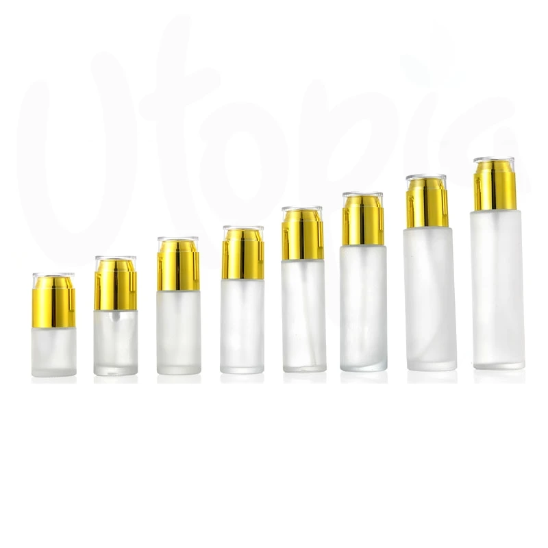 Wholesale frosted glass spray pump bottle press lotion bottle essence skincare cosmetic dispenser cosmetics package set