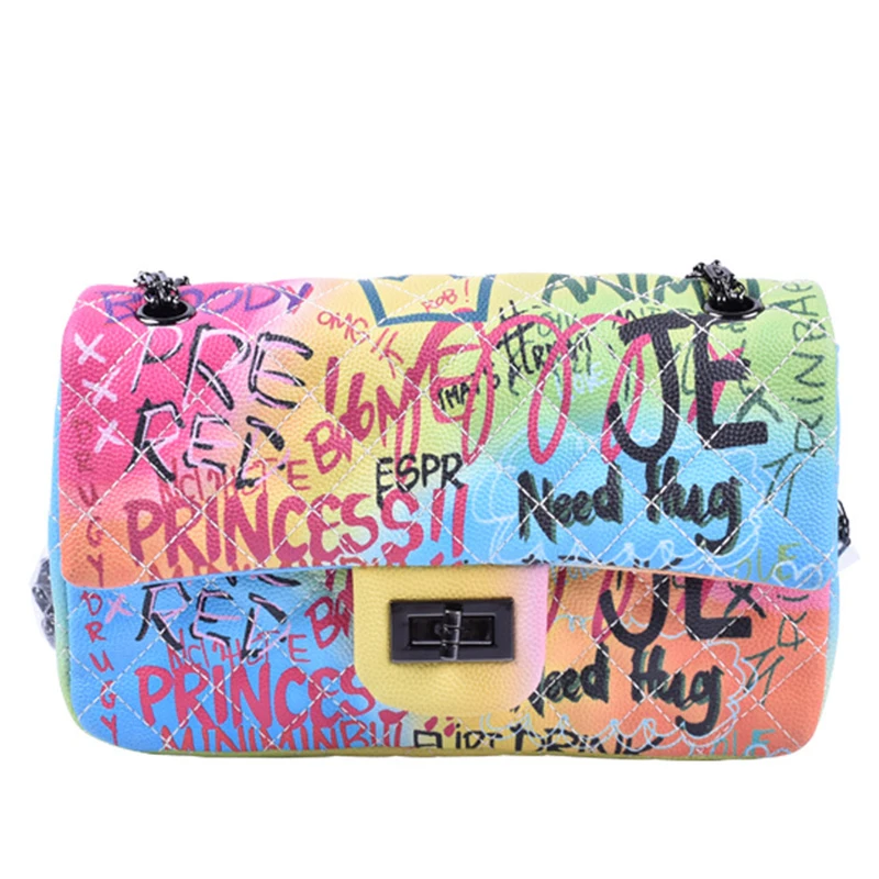 Graffiti Bag 2024 Fashion PU Leather Shopping Crossbody Purse And Handbags Summer Designer Women Candy Shoulder Graffiti Purses