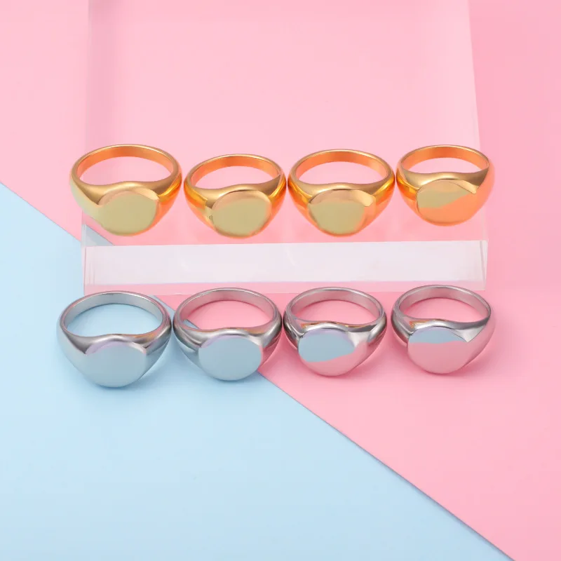 Trade Hot Fashion High-grade European And American Style Stainless Steel Ring Smooth Oval Laser - Buy Fine Jewelry Rings Product