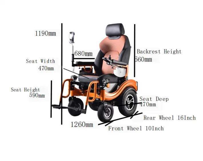 Ultra-sturdy Carbon Steel Frame Wheelchair Lead-acid Battery Wheelchair Electric Tracked Wheelchair With Large Tires