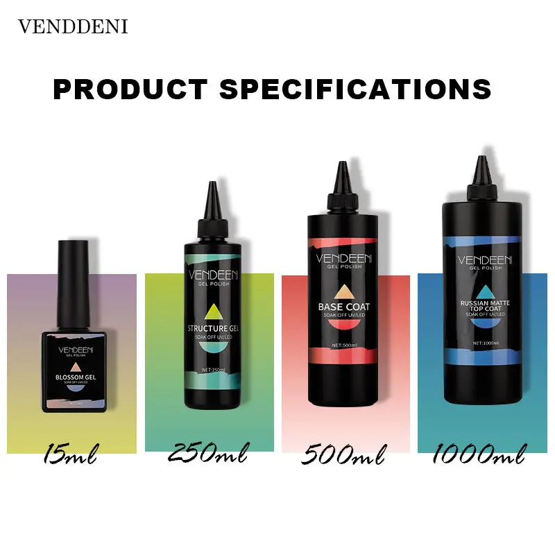 Vendeeni 15/250/500/1000 ML Multi Functional Gel OEM/ODM Nail Art Wholesale Gel Polish Bulk