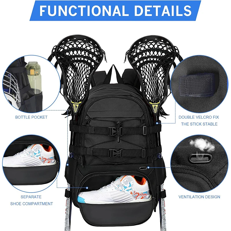 Large Field Hockey Bag Large Capacity Lacrosse Bag With Separate Shoe Space Durable Storage Bag For Hockey Equipment