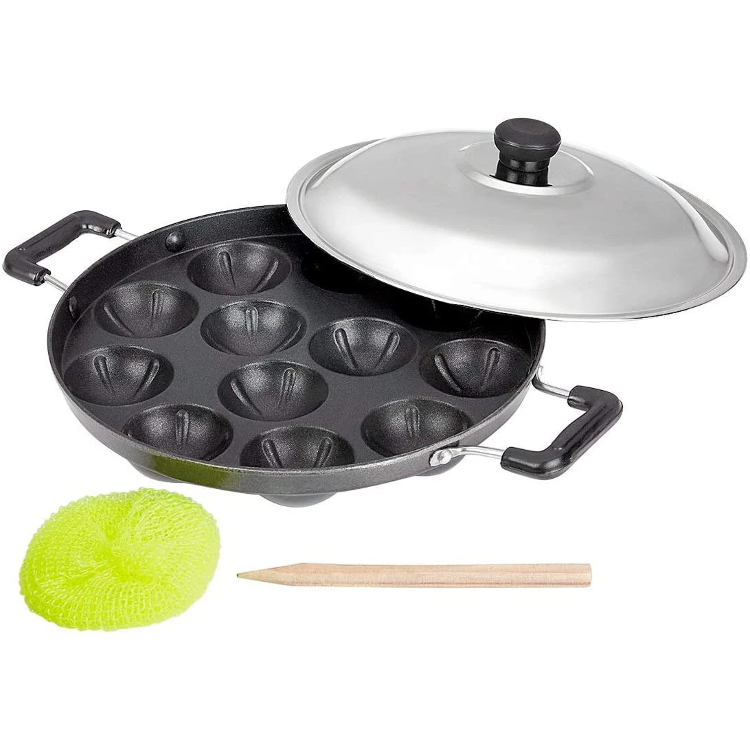 Non Stick Cookware Appam Maker 12 Ball With Lid Pancake Pastry Pan