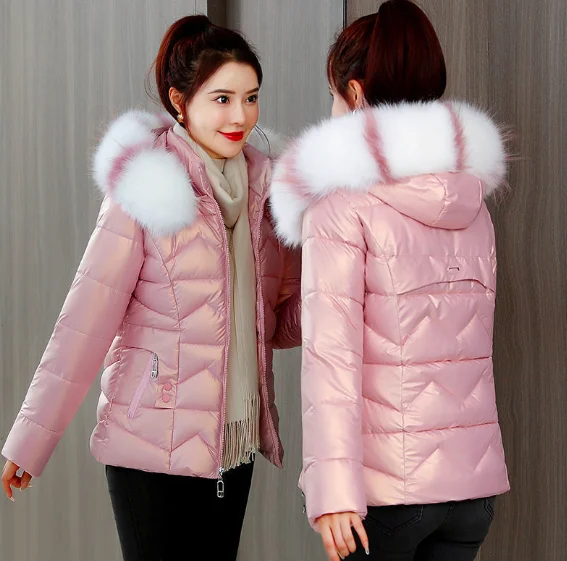 Plus size Winter Hooded Coat Women Parkas Warm Down Jacket Female Shiny Coat Fur Winter Jacket for Women