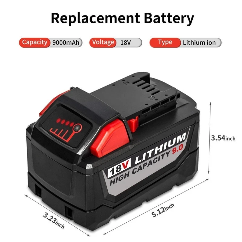 9.0ah 18v M18 Battery Replacement For Milwaukee 48-11-1852 Lithium Xc Power Tools M18b 48-11-1850 48-11-1820 48-11-1828 48-11-10