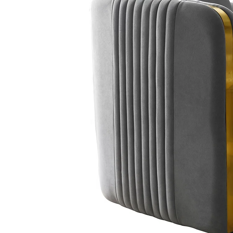 Современная задняя серая 2-3-местная Бархатная обивка из ткани Золотой нержавеющей стали диван