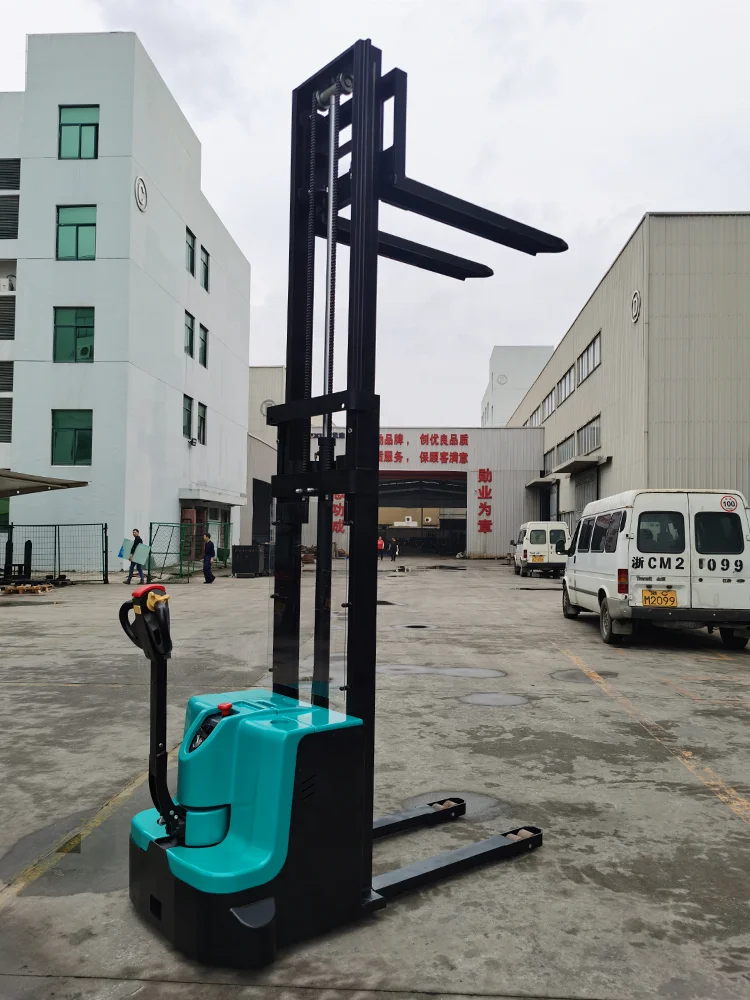 New Lithium Battery 1500kg 2000kg Lift 1.6m to 3.5m Walkie Stacker Fully Electric Pallet Stacker Forklift