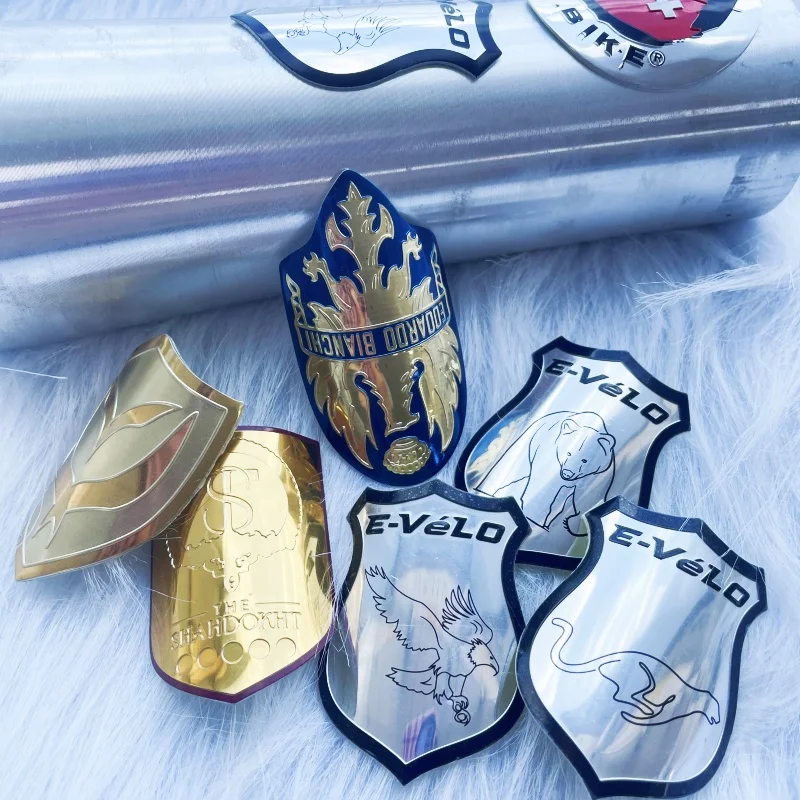 Private custom sports running bike frame reflective 3d sticker metal embossed aluminum tag waterproof design badge