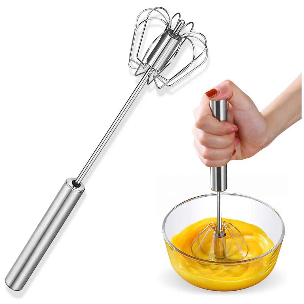 metal whisk baking whisk mini egg-whisk stainless steel semi-automatic mixer egg beater manual push rotating wihsk