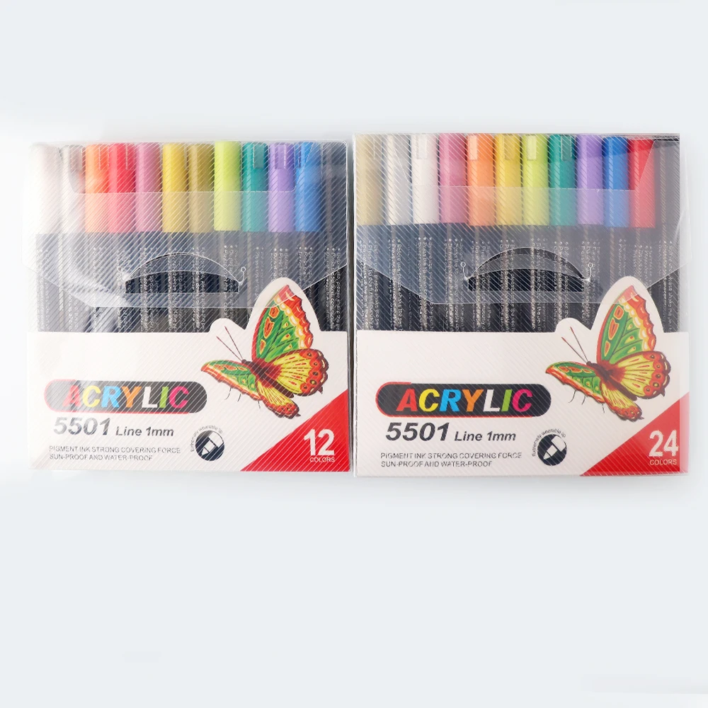 ANI 12/24 colors acrylic water based paint markers acrylic paint pens set fine art marker For Wood Ceramic Metal Fabric Canvas