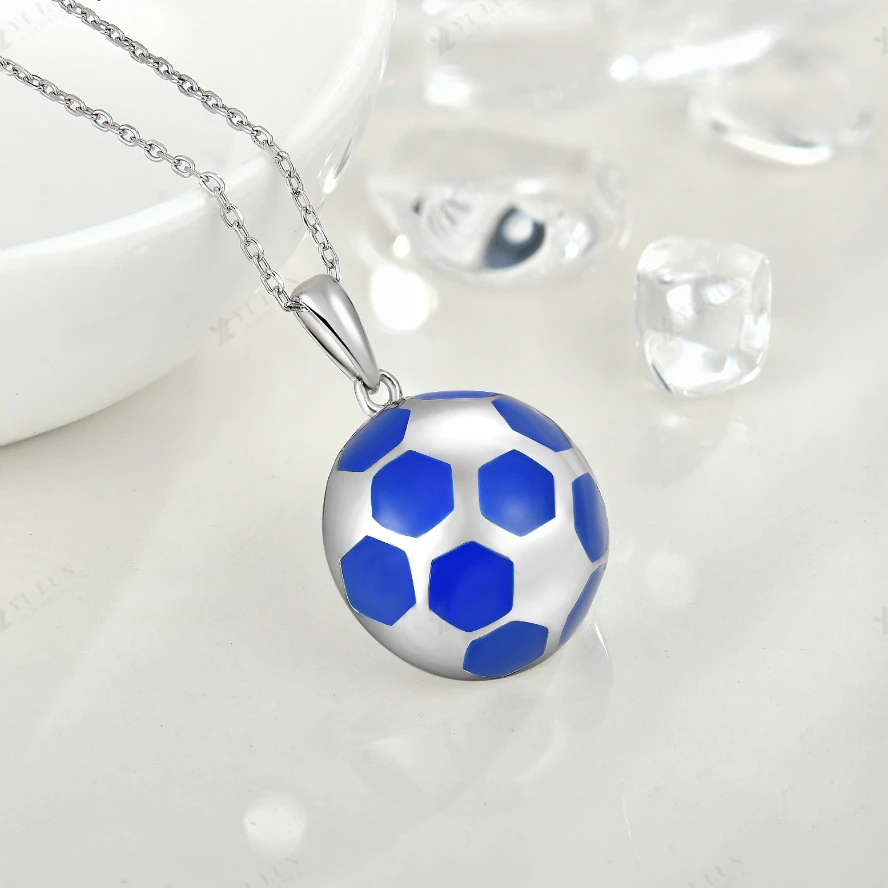 YL JEWELRY Exclusive Football Charms Pendant Platinum Plated 925 Sterling Silver Soccer Ball Pendant for Men