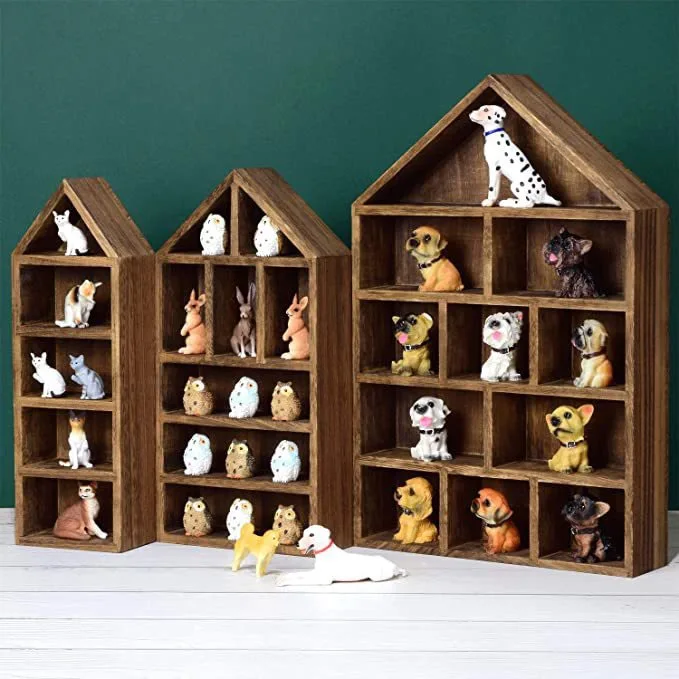 3 in 1 multi functions rustic bamboo wooden office toys figure collections wall organizer nail polish wall display rack