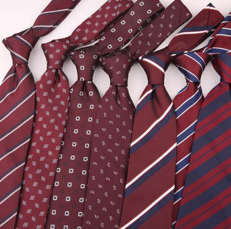 Factory directly wholesale ready to ship high quality neckties red and blue stripe red tie with white and blue stripes