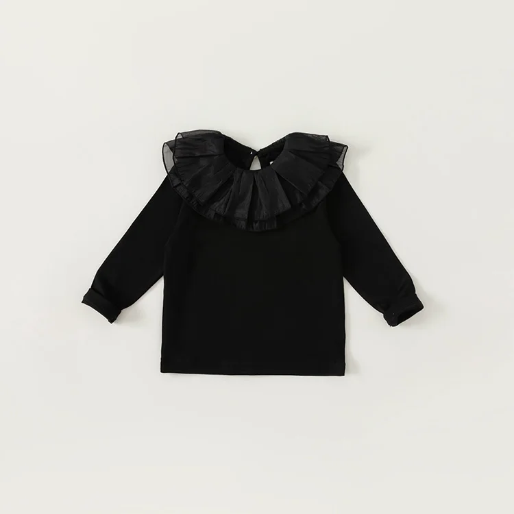 spring Children clothes kids wears girls Undershirt with mesh collar t-shirt kids Soft cotton stretch kids shirt wholesale