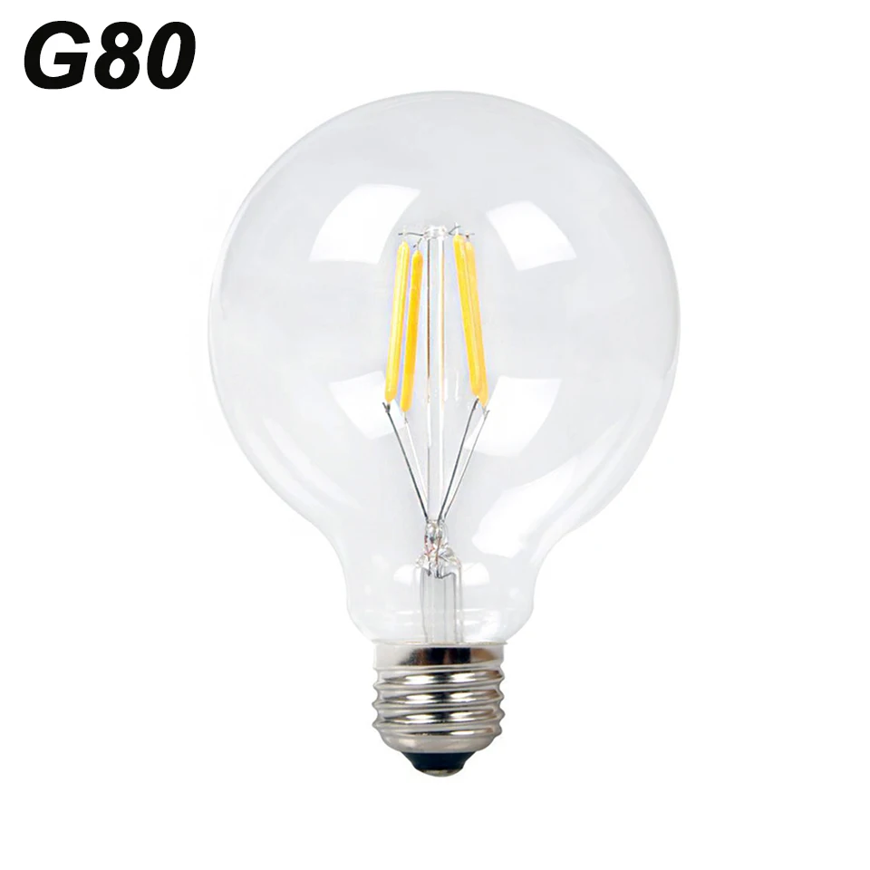 Wholesale Factory OEM G80 110V 230V DIM E26 E27 4W 6W clear glass edison LED bulb for sitting room lighting