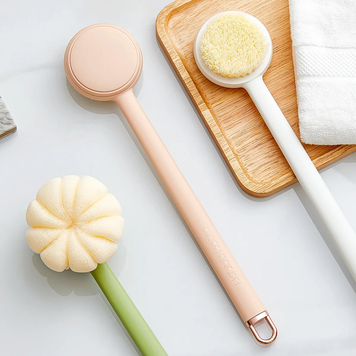Superior Quality Soft Double-sided Sponge Brush Head Long Handle Liquid Soap Skin Massage Back Shower Bath Brush