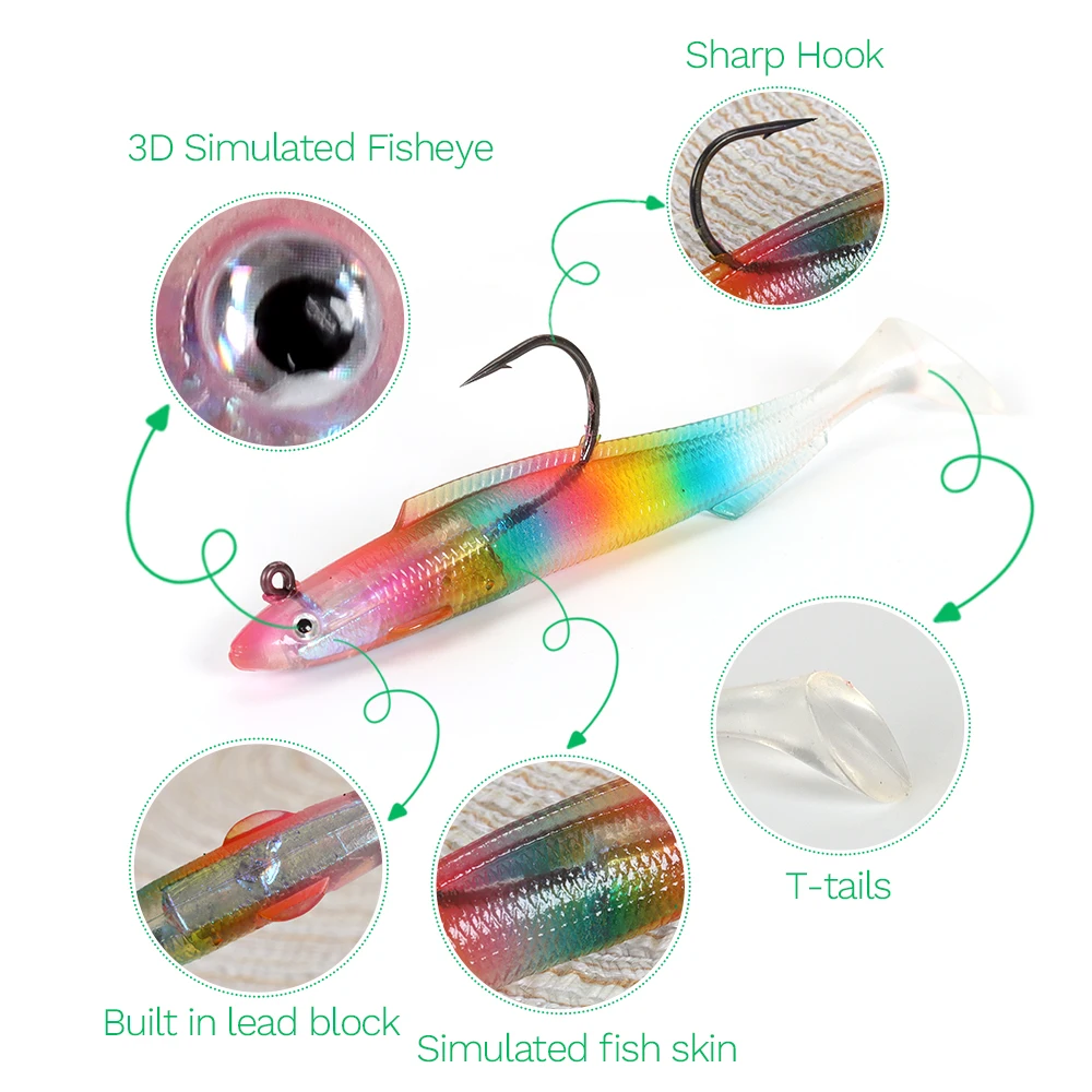 Tolure wholesale 29.5g 138mm  Lead  fish Jig Head Soft sea eel Lure T-tail Soft Bionic Swimming Lures