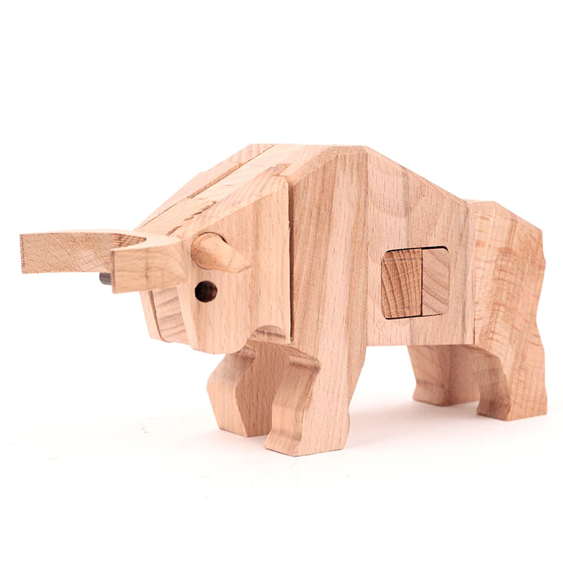 New Unisex Wooden Bull Model DIY Educational Toy for Home Decor Kids Animal Crafts Desk Gifts