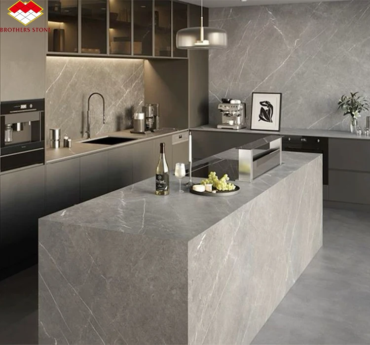 New Products Integrated Kitchen Island of Sintered Stone Modern Artificial Marble Kitchen Sintered Stone Table Top