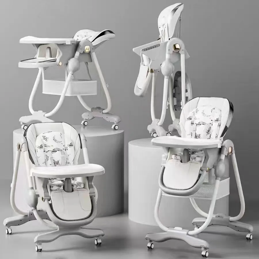 Luxury indoor multi-functional baby dining chair with universal wheel back adjustment child feeding chair