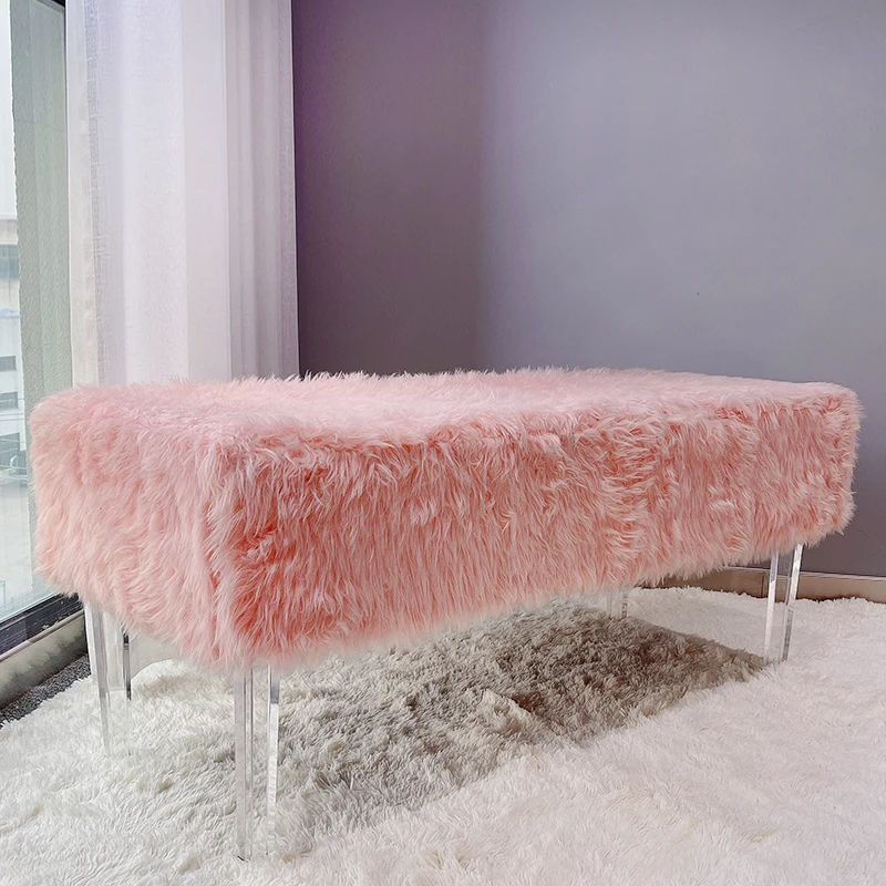 Роскошная Большая Меховая декоративная скамейка HStex 2022 османка современный табурет для отеля туфельная