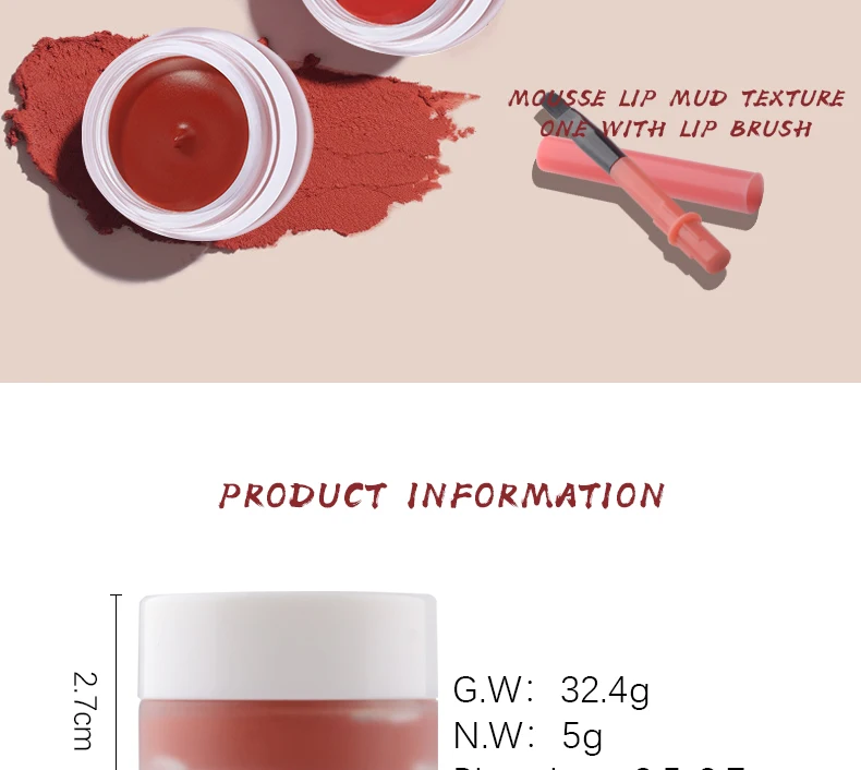CNL-033 High Quality OEM 3 Colors Tint Mousse Smoothing Cream Lip Care Blush Lip Mud
