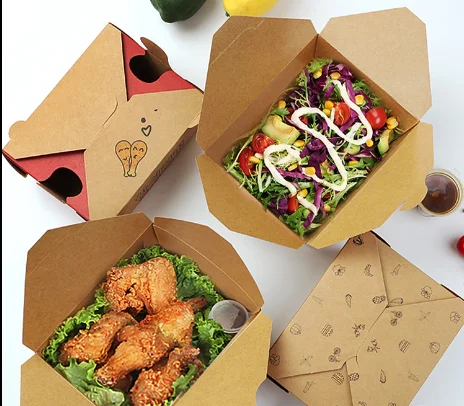 Wholesale Disposable Tableware Food Grade Takeaway Packing Kraft Lunch Box Food Containersalad For Barbecue Fried Chicken