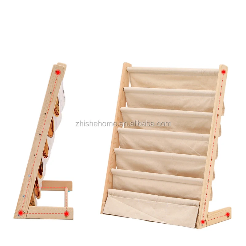 
modern 7 tiers solid wood fabric display book shelf bookcase for kids 